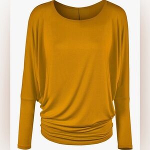 Flowy and Comfort Draped Long Sleeve Batwing Dolman -mustard